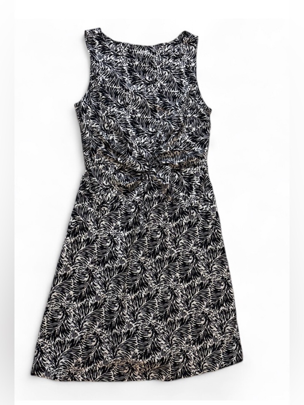 Lands' End Black & White Leaf-Print Sleeveless Dress